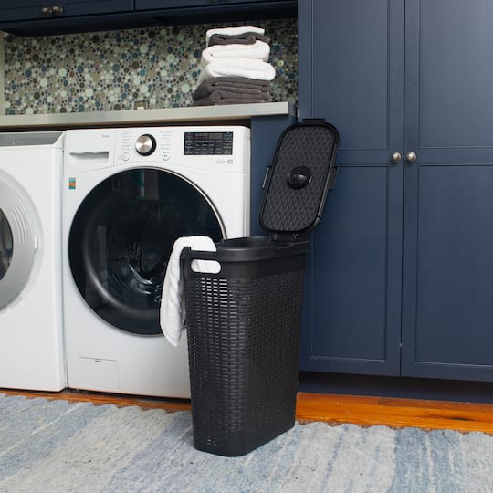 Mind Reader 40L Hamper Laundry Basket with Cutout Handles, 3-Pack, Black